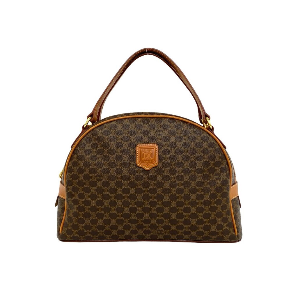 CELINE Vintage Macadam Blazon Pattern Triomphe Leather Handbag Mini Boston Ba...